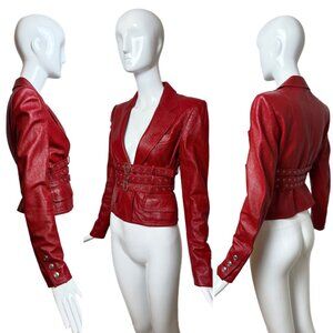 DIOR by JOHN GALLIANO 2003 Vintage Hardcore Red Leather Bondage Blazer Jacket